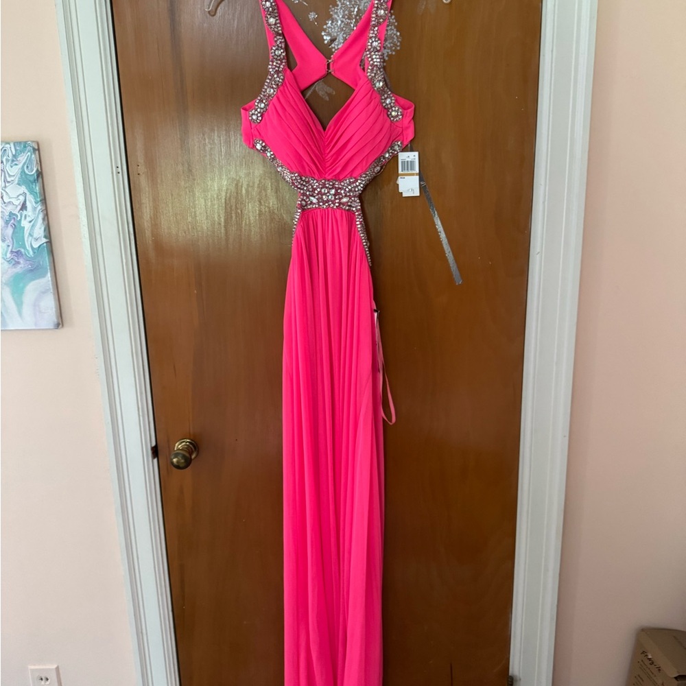 City Studio Pink and Orange Embellished Halter Gown